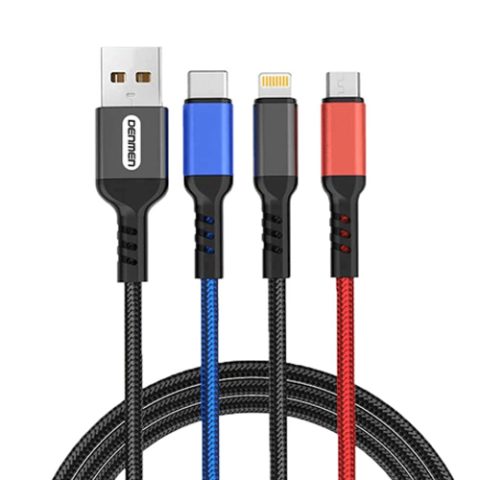 Denmen 3 in 1 USB Cable (USB Type - C, USB Micro & Apple Lighting)